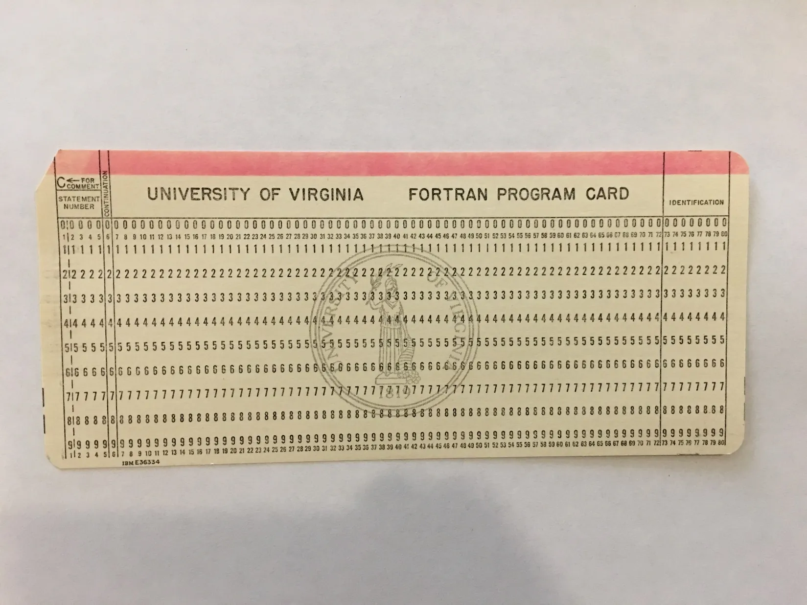 A University of Virginia Fortran program punch card.